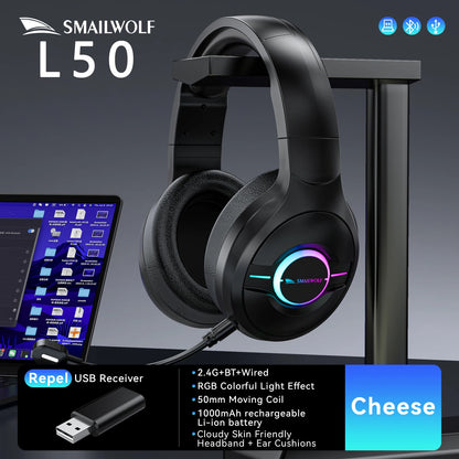SmailWolf-L80 Bluetooth wireless three-mode headphones headset lightweight headset 2.4G gaming headsets sports bass