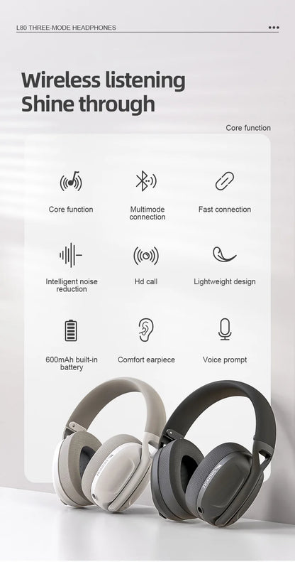SmailWolf-L80 Bluetooth wireless three-mode headphones headset lightweight headset 2.4G gaming headsets sports bass