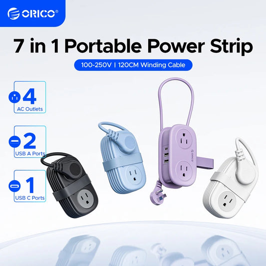 ORICO Electrical Power Strip 4 AC Outlets 2 USB 1 Type C Socket US Plug Fast Charging Extension Cord Network Filter for Travel