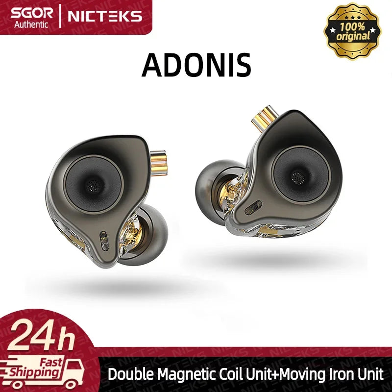 SGOR Adonis 1DD+1BA Hybrid Technology Earphones IEM In Ear Monitor HIFI Super Bass Earbuds Music Headphones For zsn pro castor