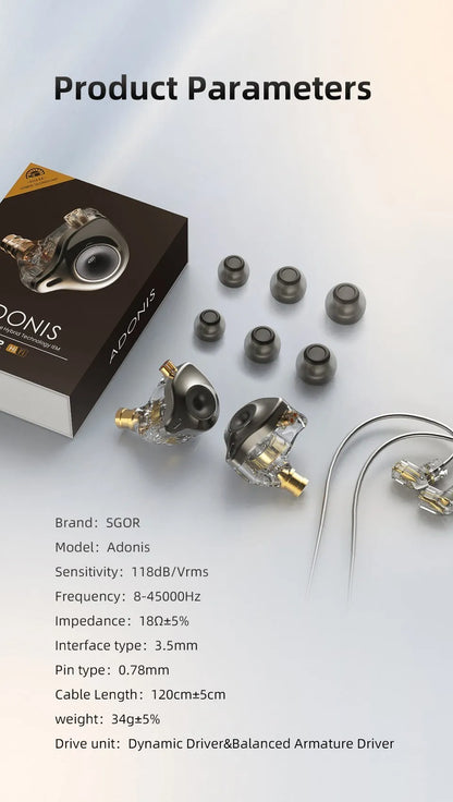 SGOR Adonis 1DD+1BA Hybrid Technology Earphones IEM In Ear Monitor HIFI Super Bass Earbuds Music Headphones For zsn pro castor